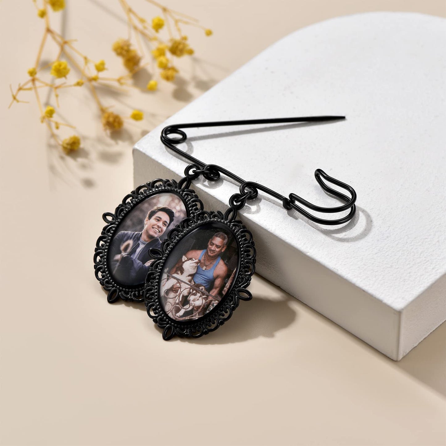 Custom4U Custom Bouquet Charms for Wedding Memory Oval Brooch Pins Photo Charm for Women Men