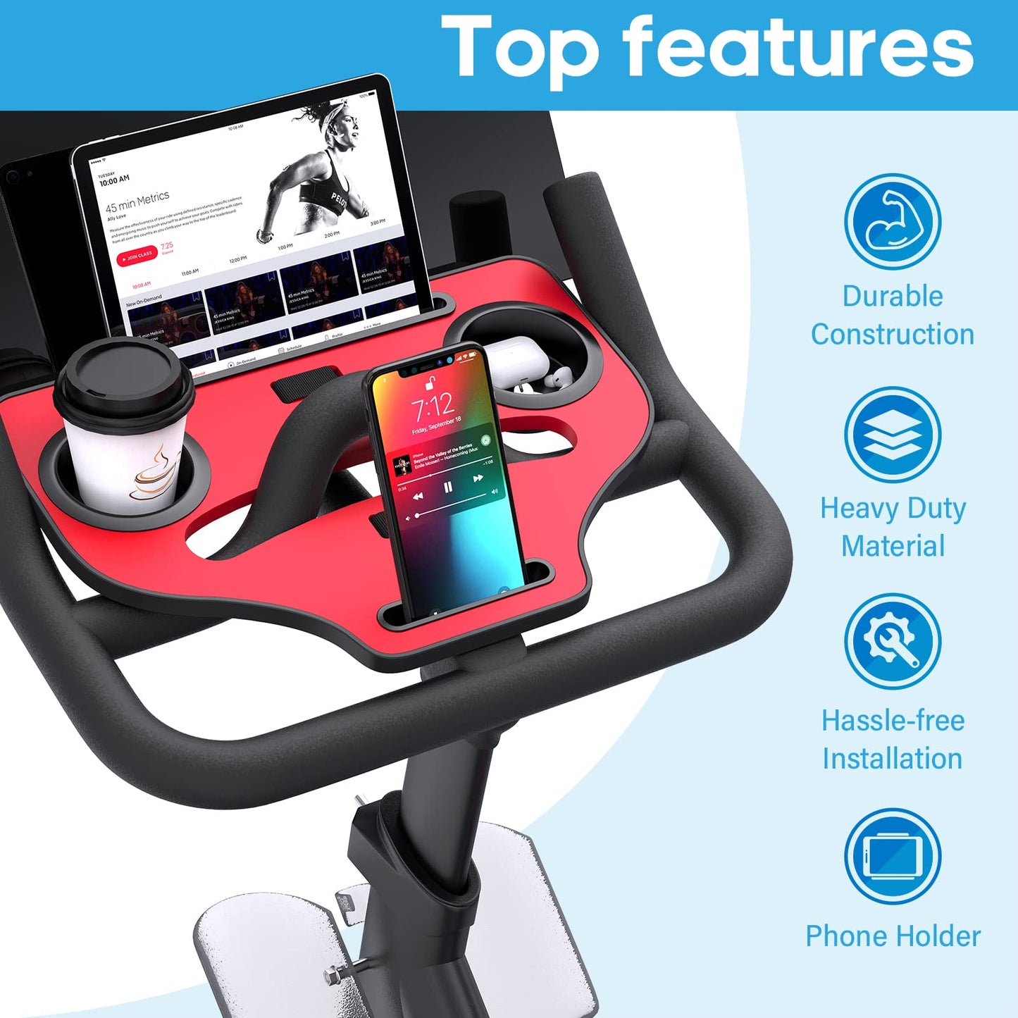 Qsxou Desk Attachment for Peloton Bike (NOT Bike+) Tray Holder for Phone, Cup, Tablet, Ergonomic Platform Tray Accessories for Peloton Spin Bikes