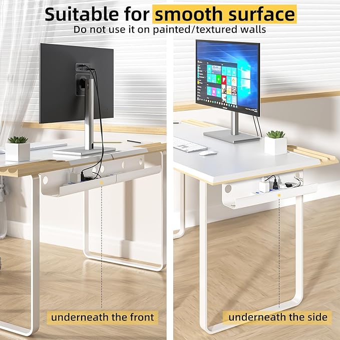 YECAYE Large Under Desk Cable Management,Easy Install Cable Management Under Desk with 4 Cord Holders & 6 Ties,Child & Pet-Safe Cord Hider,Wire Organizer,Wire Cover Tray,White