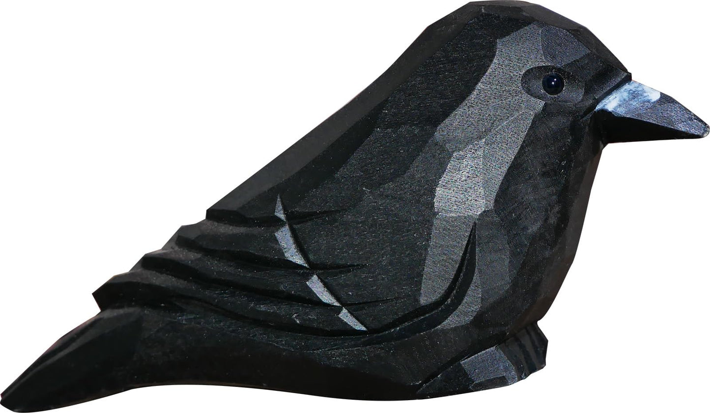 DinNingNing Wood Crow Figurine Black Raven Decor Small Animal Statues Carving Sculpture Ornament Bird Gifts