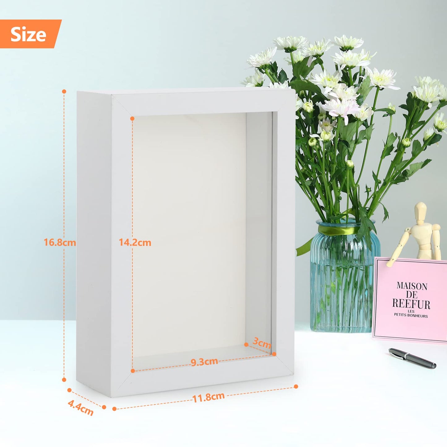 Anhow 2pcs 4x6 Shadow Box Frame, 3D Picture Frame Display Cas with Real Transparent Glass for Photos, Memorabilia, Crafts, Souvenir, Wedding Memories, Baby Items - White/ 1.2 Inch Depth