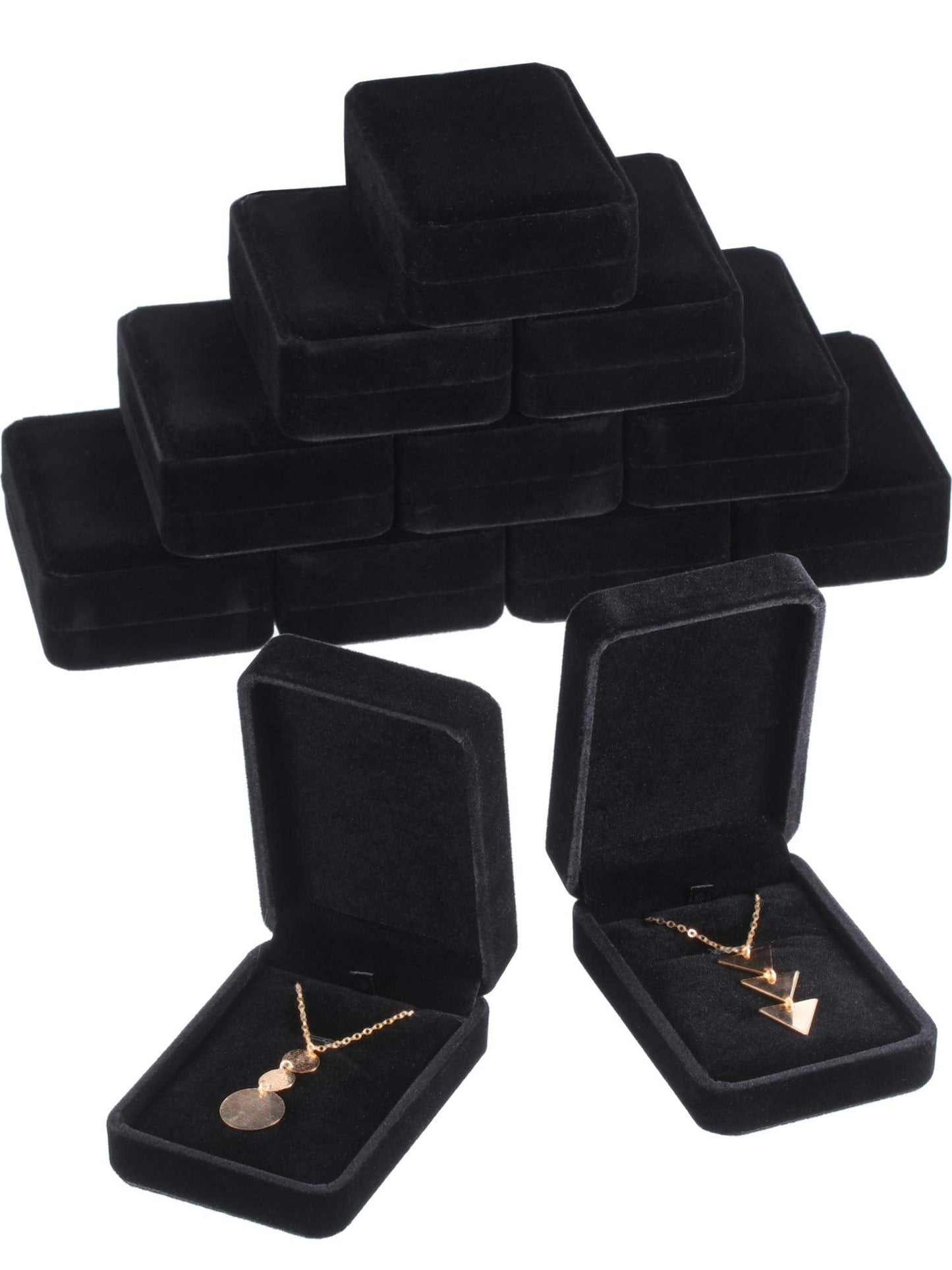 Hicarer 12 Pieces Velvet Necklace Pendant Gift Box Black Jewelry Necklace Pendant Storage Display Case for Proposal Engagement Wedding Birthday