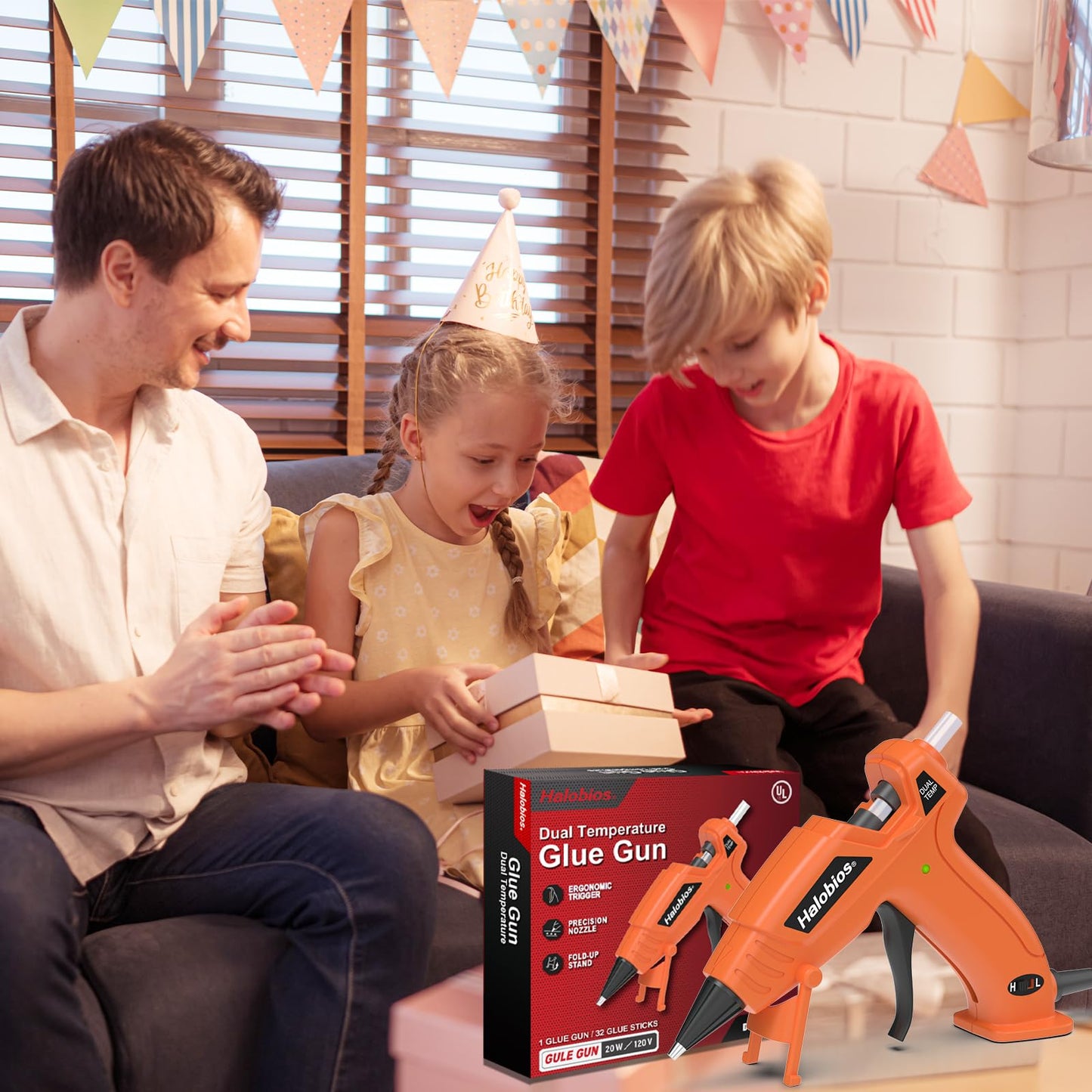 Hot Glue Gun Dual Temp with 32 Glue Sticks, Quick Preheat Hot Glue Gun, Two Temperatures for DIY, School Craft and Home Repairs (Orange)