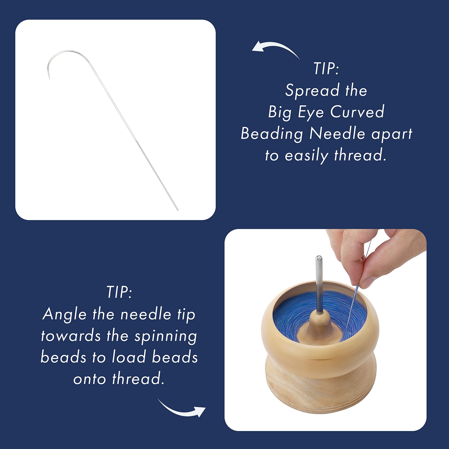 Beadalon Spin N Bead Spinner for Fast Stringing - Ideal for Beaders, Jewelry Makers & Designers - Wood Bowl with Big Eye Needle - Saves Time & Loads Seed Beads Efficiently