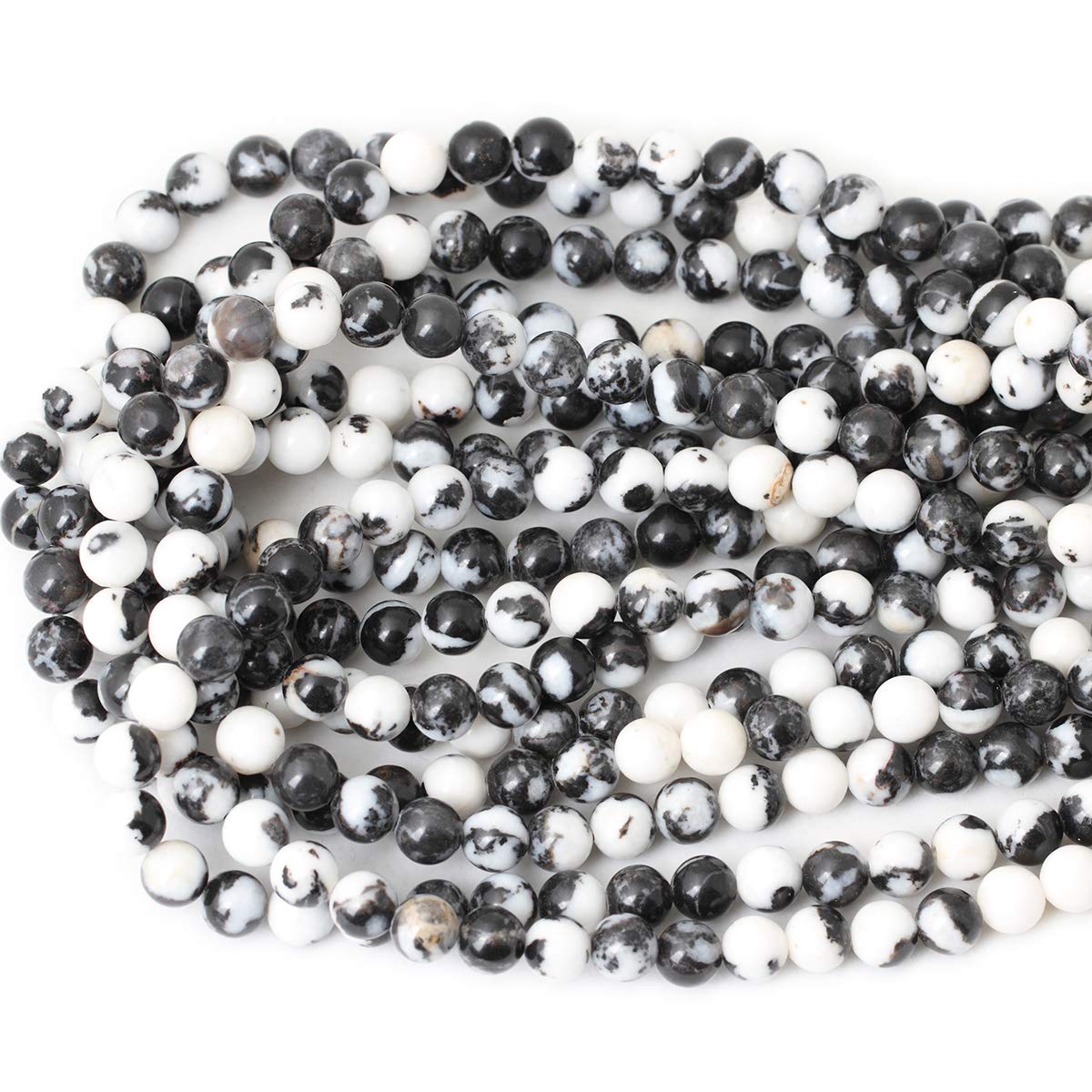 CHEAVIAN 45PCS 8mm Natural Black White Zebra Jasper Gemstone Round Loose Beads Crystal Energy Stone for DIY Jewelry Making 1 Strand 15"