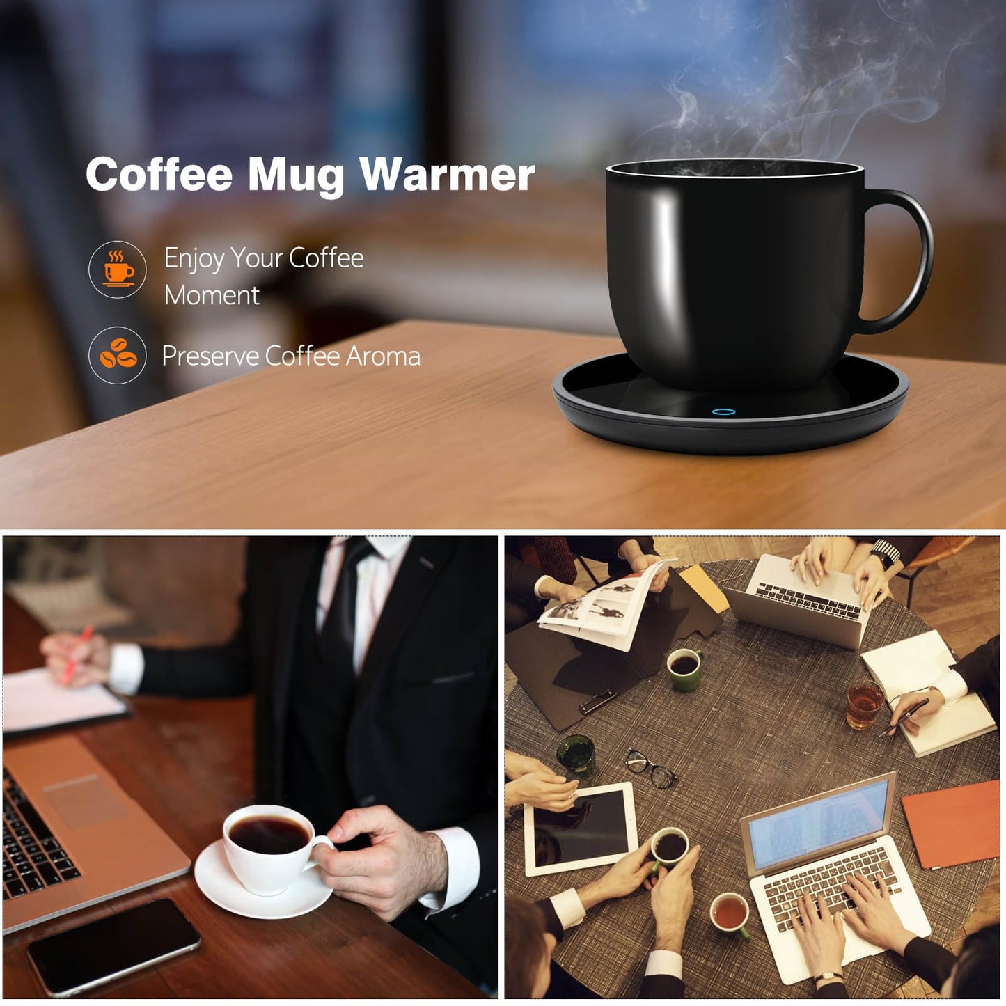 Lesipee Mug Warmer, Coffee Cup Warmer for Desk with Auto Shut Off, Candle Warmer, Electric Beverage Warmer Plate for Tea, Cocoa & Coffee, 2 Temperature Settings, for Office Home