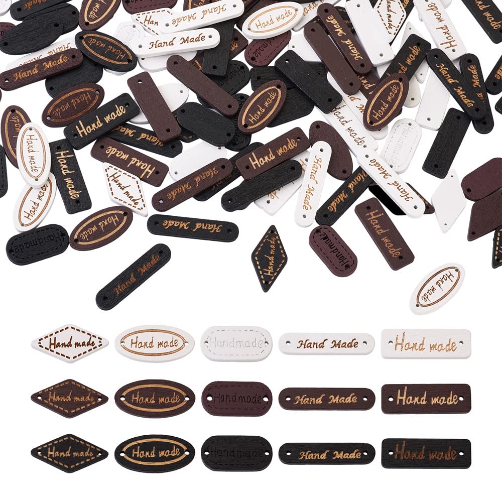 Cheriswelry 300pcs Wooden Label Links - Rectangle, Oval, Rhombus Tag Labels for DIY Craft, Jeans, Bags, Shoes, Hat Accessories