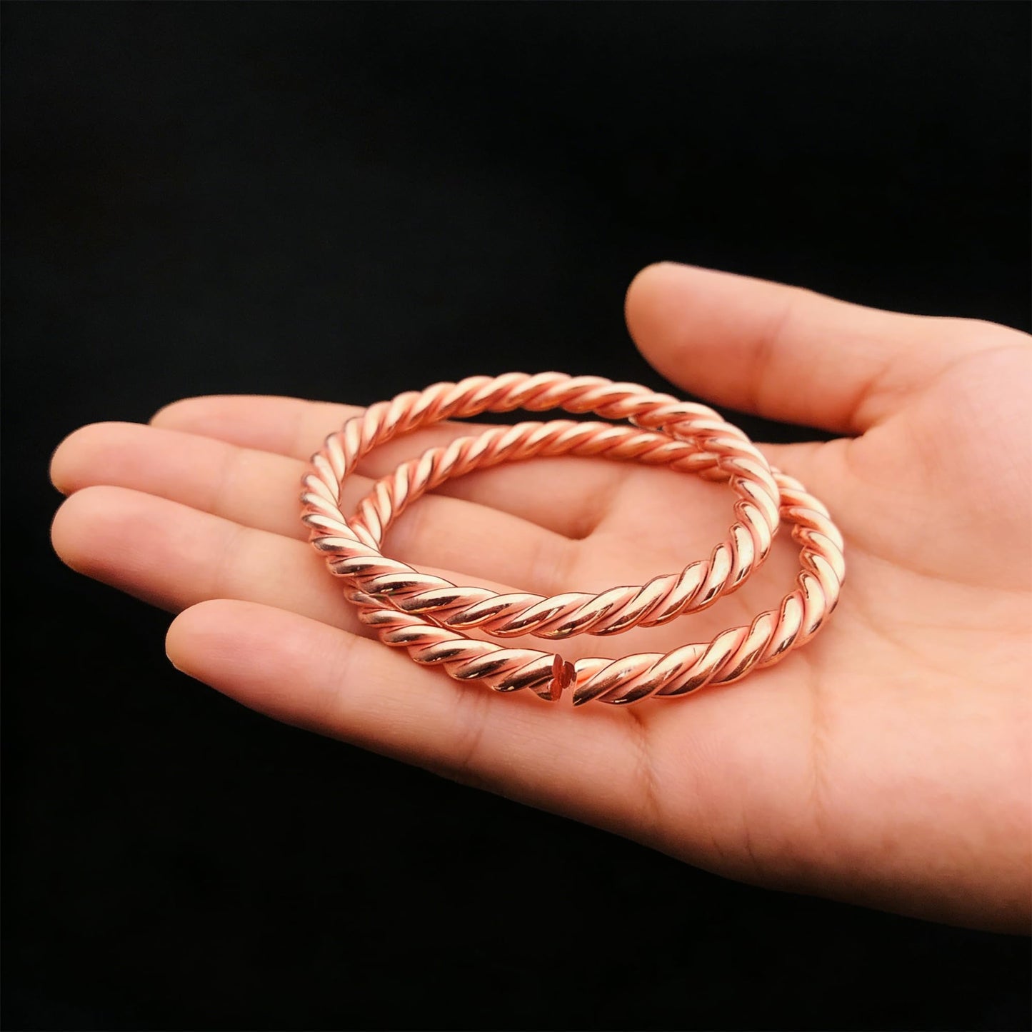 2 Pcs Solid Pure Copper Tensor Bracelet - Handmade Twisted Tensor Ring Bangle Wellness Jewelry Gift for Women and Men