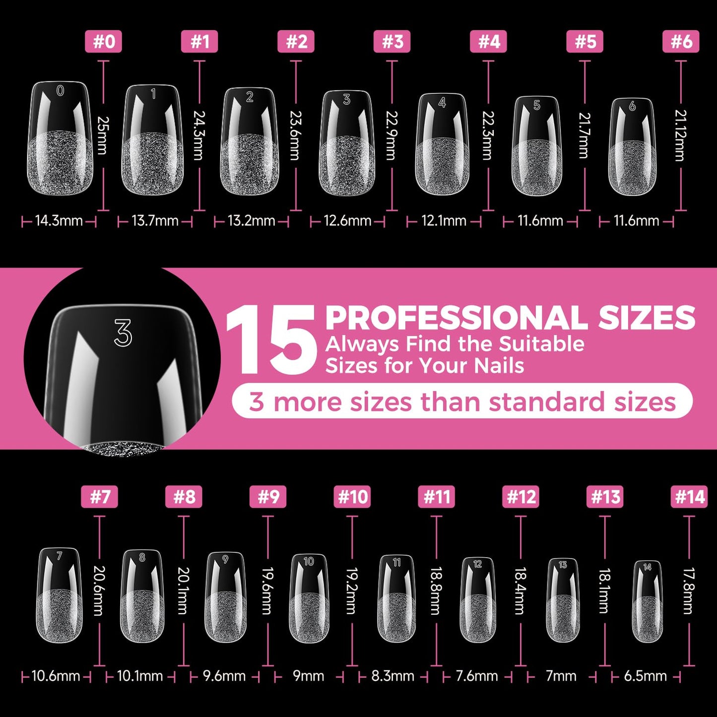 UNA GELLA Square Gel Nail Tips, 15 Sizes Medium Square Press on Nails, 300pcs Pre Etched Soft Gel Fake Nails Full Cover For Nail Extension Home DIY Nail Salon for Women