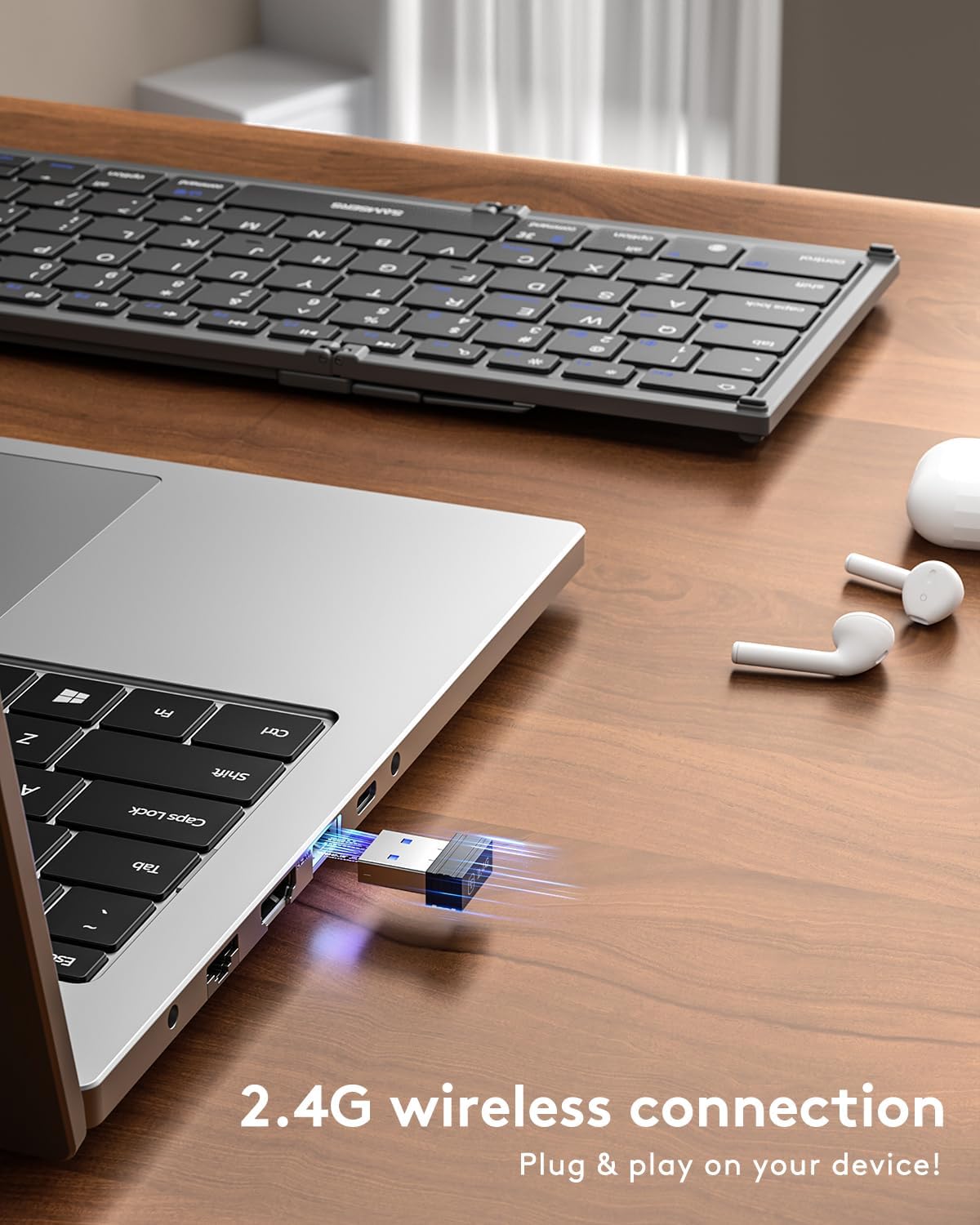 Samsers Foldable Bluetooth Keyboard with Touchpad, Full-Size Dual-Mode Wireless Folding, Rechargeable Portable Travel for iOS Android Windows Mac OS, Support 4 Device(BT5.1x3 + 2.4G)