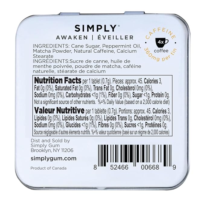 SIMPLY Mints | Caffeinated Breath Mints- Awaken (Caffeine + Peppermint + Matcha) | Pack of Six (180 Pieces Total) | Microdose Caffeine + Breath Freshening + Aspartame-Free + Vegan + non-GMO