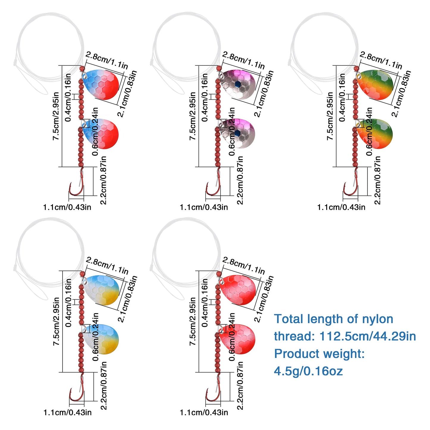 Walleye Spinner Rig,Fishing Lure Rig Crawler Harness SpinnerKit Live Bait Rig with Colorado Blade Octopus Hooks for Walleye Trout Salmon Saltwater Freshwater Mix 5 Color - 10pcs