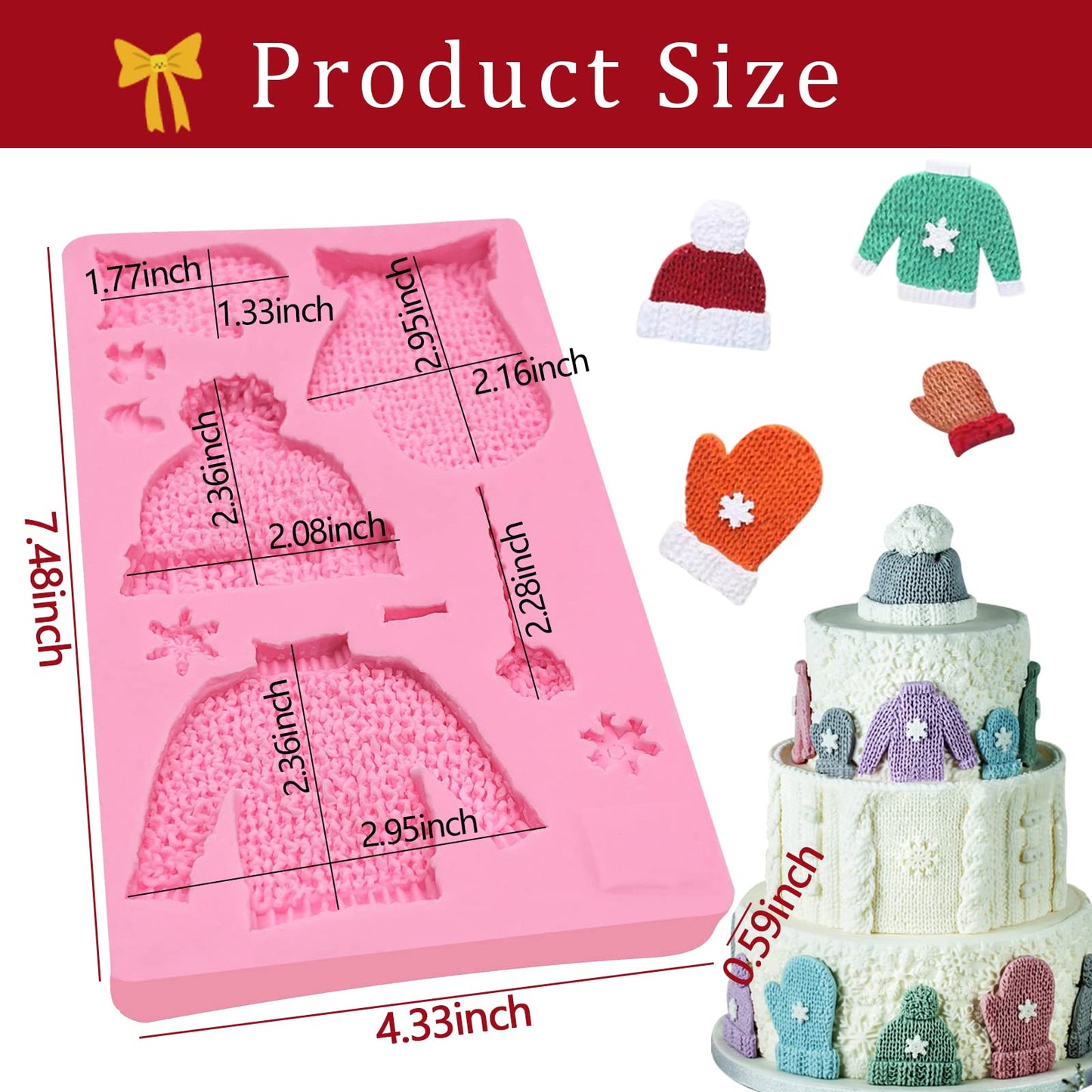 Christmas Knitted Sweater Fondant Mold, Glove Hat Cake Decorating Silicone Mold, Candy Craft Chocolate Candy Mold, Cookies, Bread, Mousse, Butter Baking Tools, Polymer Clay, Epoxy Resin, Color Random