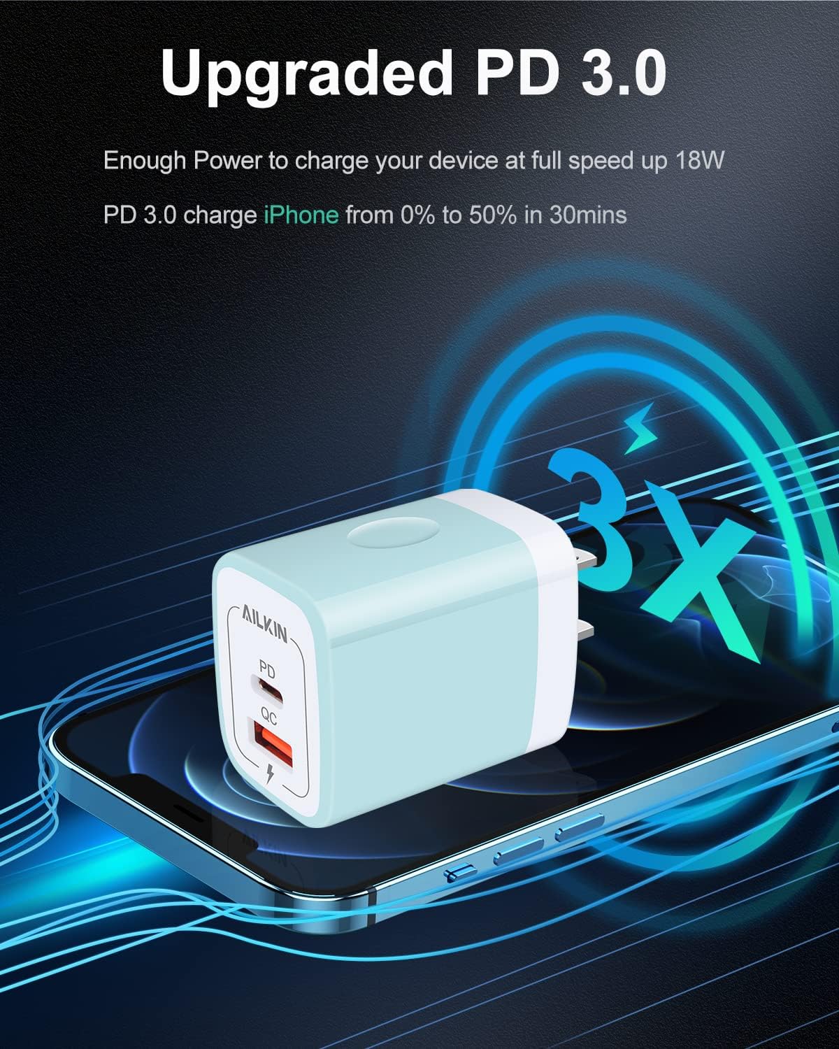 3pack Dual Port USB C Power Adapter, Usbc Pd 3.0 with USB A Qc 3.0 Fast Charging Block for Apple iPhone, Samsung Galaxy, Google Pixel, Moto, Kindle Fire, Ps5, Earbuds, Watches, Wireless Pad Brick Box