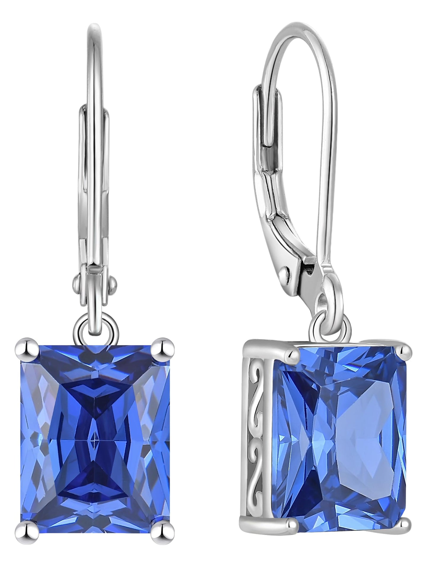 YL Solitaire Dangle Drop Earrings 925 Sterling Silver Leverback Earrings 8X10MM Square Created Tanzanite Jewelry