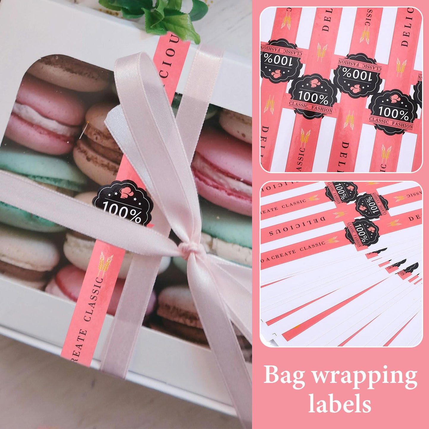 100 PCS Bakery Stickers, Cookie Stickers, 11x0.8in Tamper Evident Self-Adhesive Handmade Food Retail Package Seal for Craft Art and Other Decorative