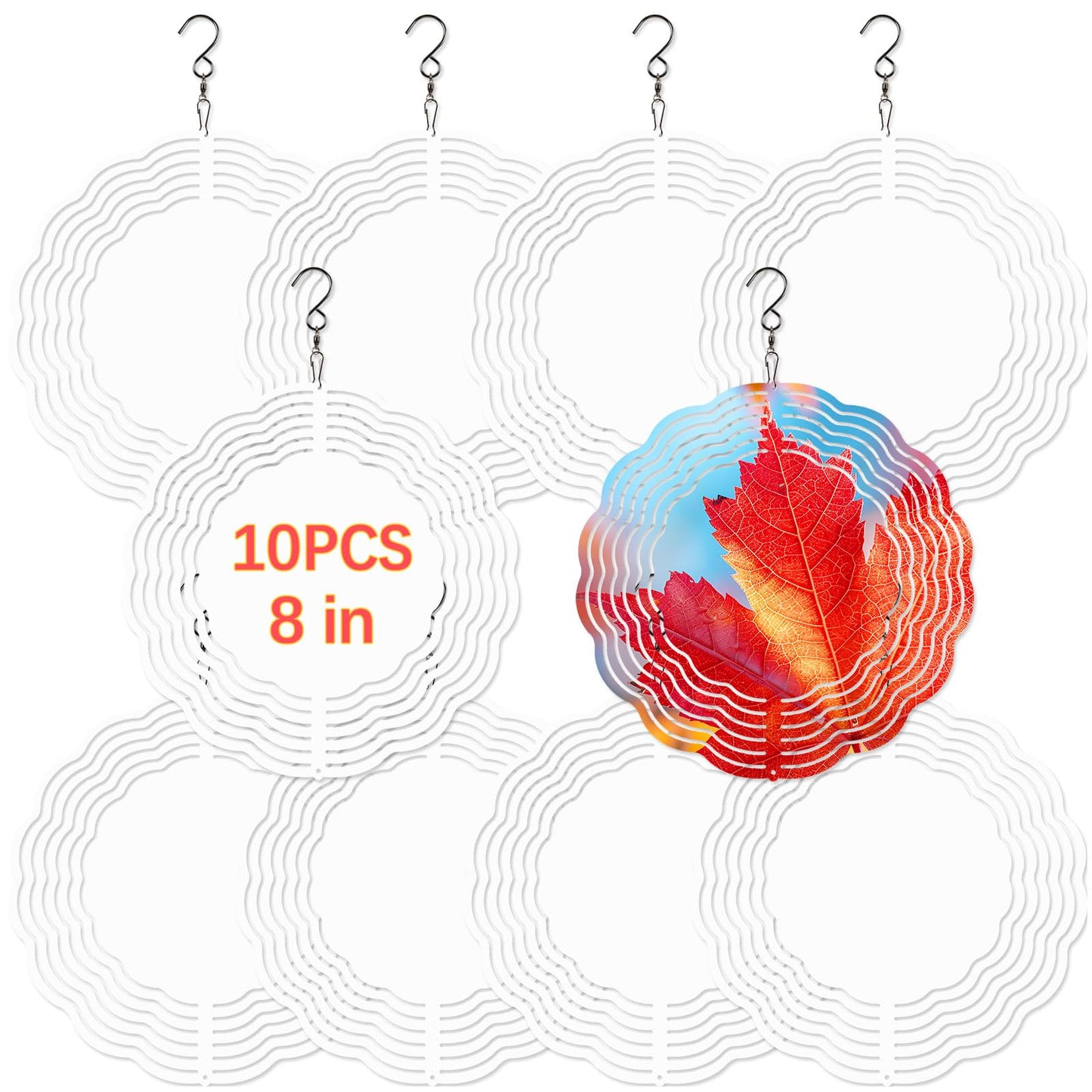 10 PCS Sublimation Wind Spinner Blanks 8 Inch Sublimation Blanks Products Stainless Steel Metal Indoor Outdoor Garden Decoration for Heat Press Transfer Sublimation Blank Wind Spinners