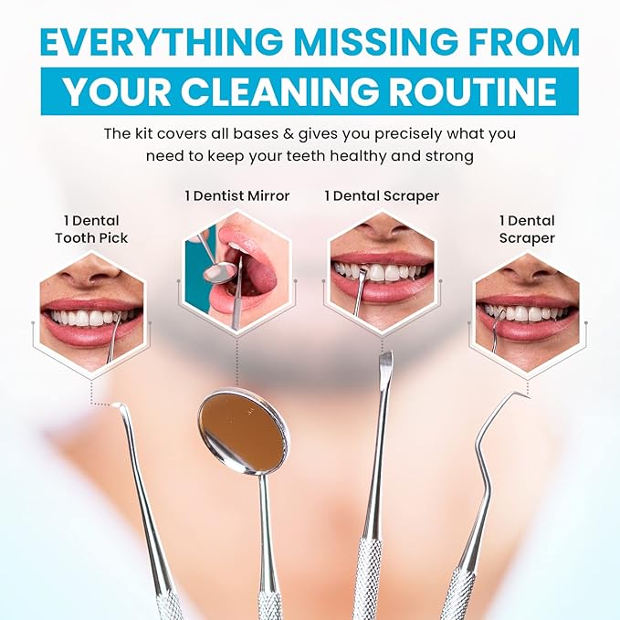 Dental Duty Dental Tools, Dental Pick for Teeth Cleaning Tools – Plaque Remover for Teeth with Teeth Cleaning Kit - Stainless Steel Dental Mirror for Teeth, Scraper and Scaler, (Aqua)