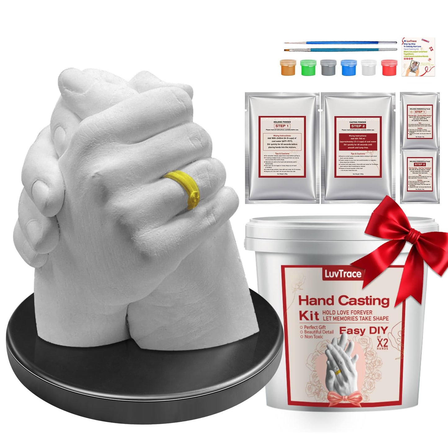 LUVTRACE Hand Casting Kit – Couples Easy DIY Plaster Mold Kit with Base & Practice Kit, Romantic Keepsake Gift for Anniversary, Wedding, Birthday, Valentine’s Day,Non-Toxic,Safe for Adults