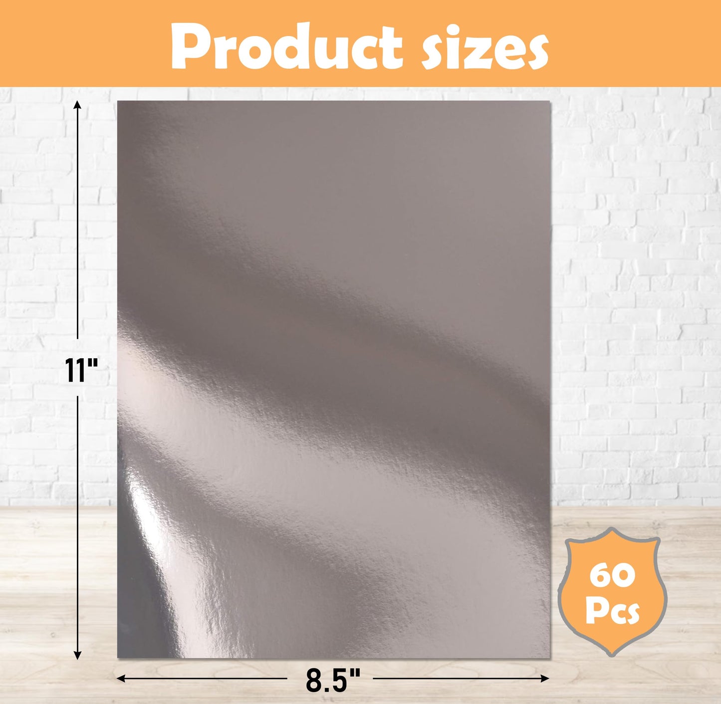 Gift Boutique 60 Pcs Metallic Silver Cardstock Paper, Foil Board Sheets, Mirror Finish Surface for Crafting Invitations & Decor, 8.5" x 11", 250gsm