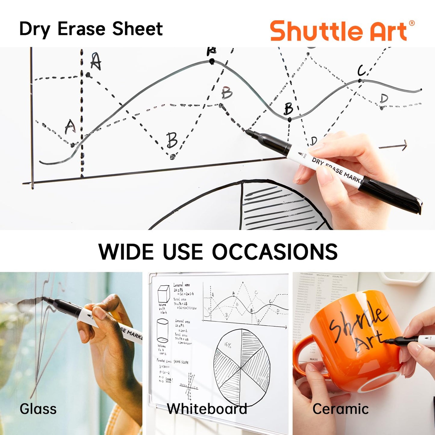 Shuttle Art Dry Erase Markers, 32 Pack Black Whiteboard Markers,Fine Tip Dry Erase Markers for Kids,Perfect for Writing on Whiteboards, Dry-Erase Boards,Mirror,Calender,School Office Supplies