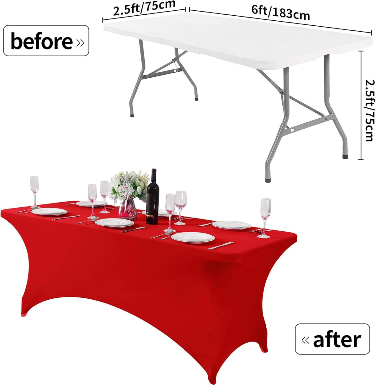 2Pack Spandex Table Cover for 6Ft or 4fT or 8ft Table Universal Fitted Stretch Tablecloth for Party, Banquet, Wedding and Events-Red