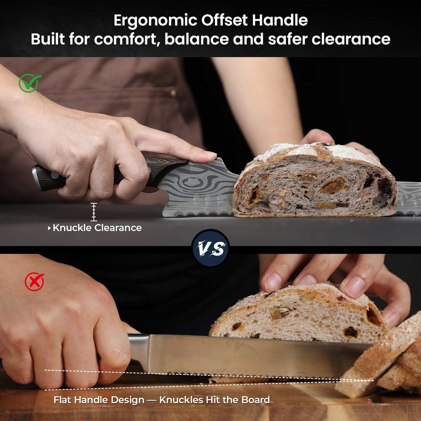 SYOKAMI 2026 New Upgraded Offset Bread Knife for Homemade Bread, 10.5 Inch Resharpenable Serrated Knife, Ultra-Sharp Sourdough Slicing, Perfect Kitchen Gift, Designed for Cutting Cakes, Fruits & Meat