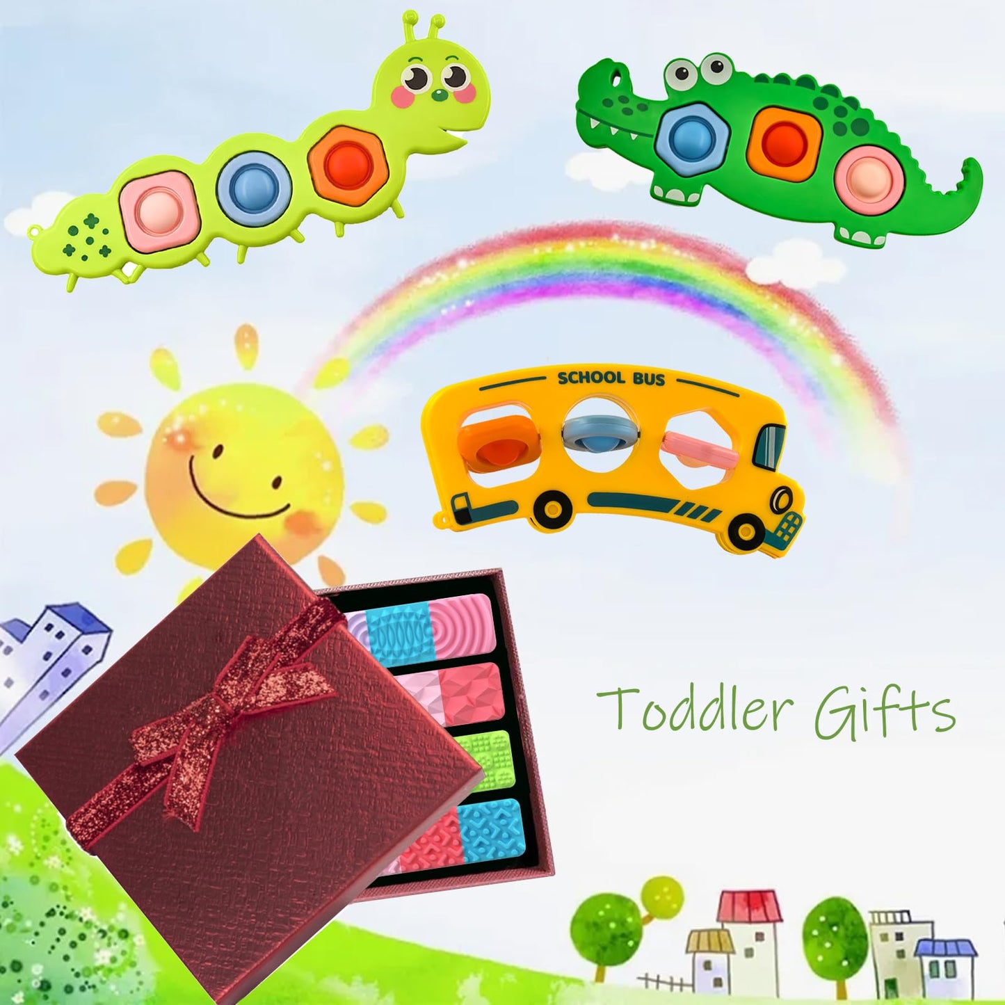 7Pc Easter Gifts for Kids Fidget Popper Toys for Kids Sensory Strips Sensory Push and Popping Bubbles Montessori Busy Toy,Textured Suction Sensory Toys for with Autism, Pop for Classroom Gifts