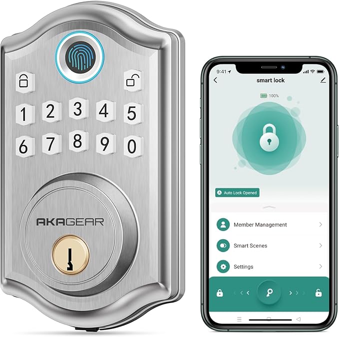 DS10 Pro Keyless Entry Door Lock with APP Control - Fingerprint Electronic Keypad Door Lock, Smart Locks for Front Door, Auto-Lock & One Touch Locking with Bluetooth - Satin Nickel