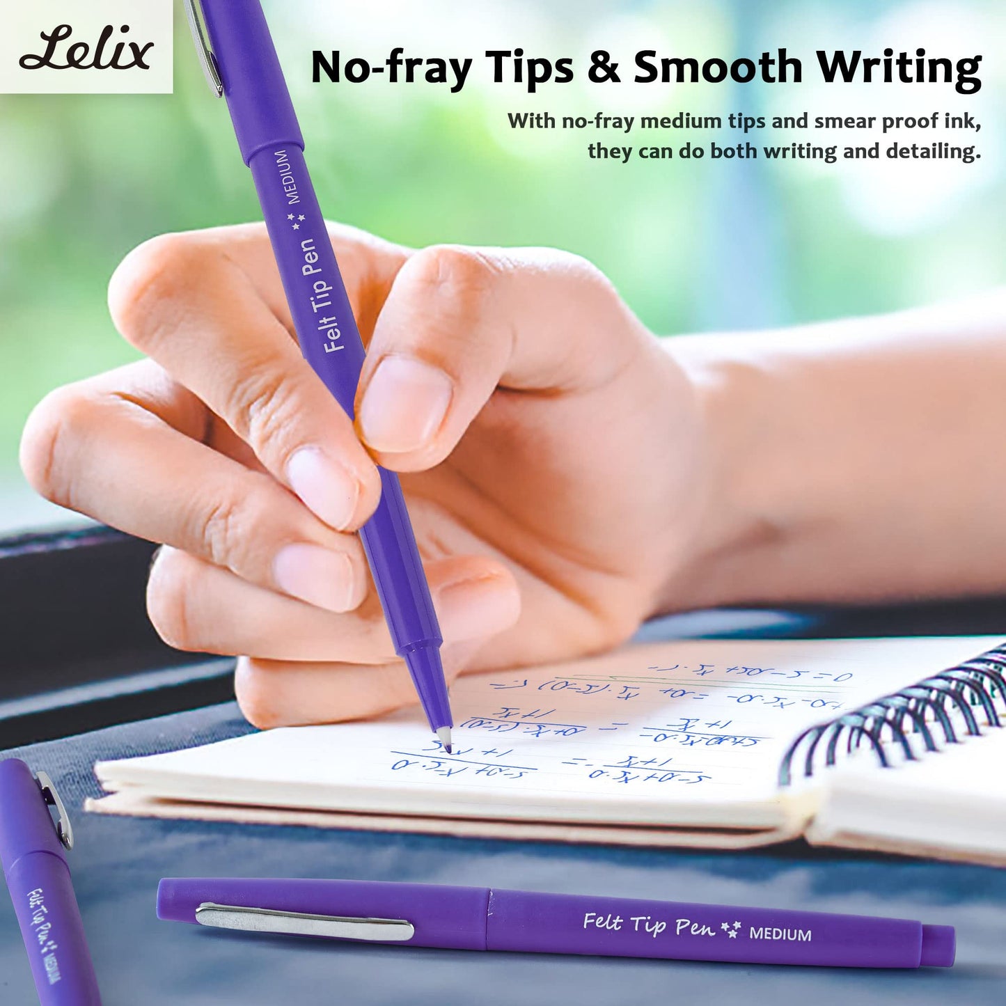 Lelix Felt Tip Pens, 60 Purple Pens, 0.7mm Medium Point, Felt Tip Markers Pens for Journaling, Writing, Note Taking, Planner, Perfect for Art Office and School Supplies