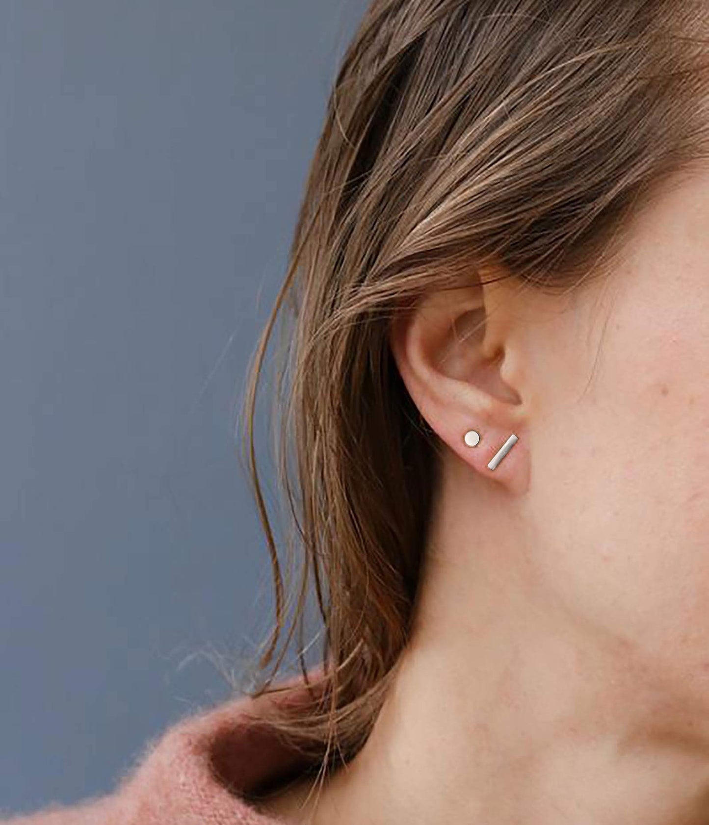 Sterling Silver Stud Earrings for Women Men- 4 Pairs of Hypoallergenic Simple Geometric Small Stud Earring Set Tiny Circle Triangle Square Bar Stud Earrings Mini Cartilage Tragus Earrings(Sliver)
