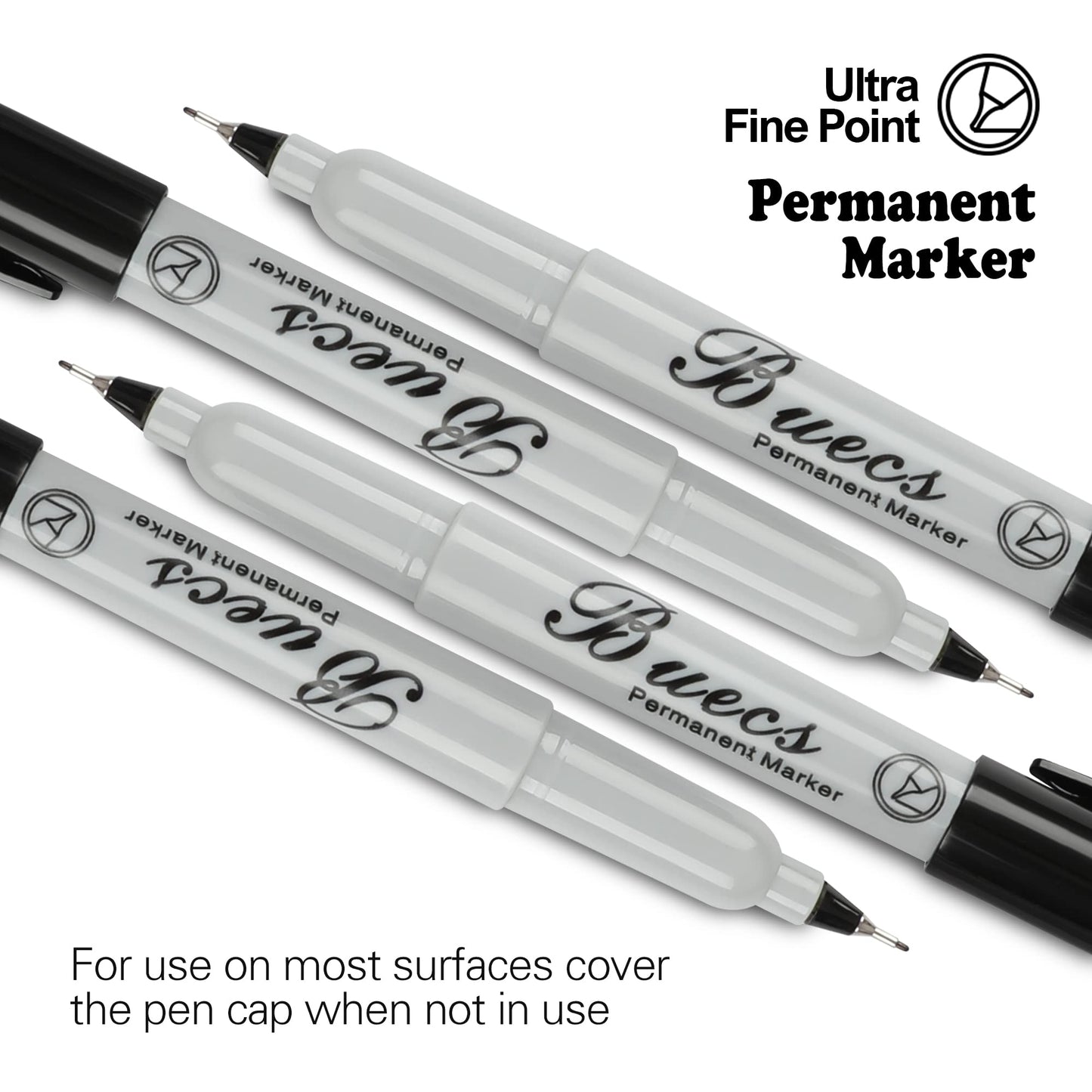 Buecs Permanent Markers, 60 Count Ultra Fine Point Black Permanent Markers, Works on paper, Plastic, Stone, Glass, Metal