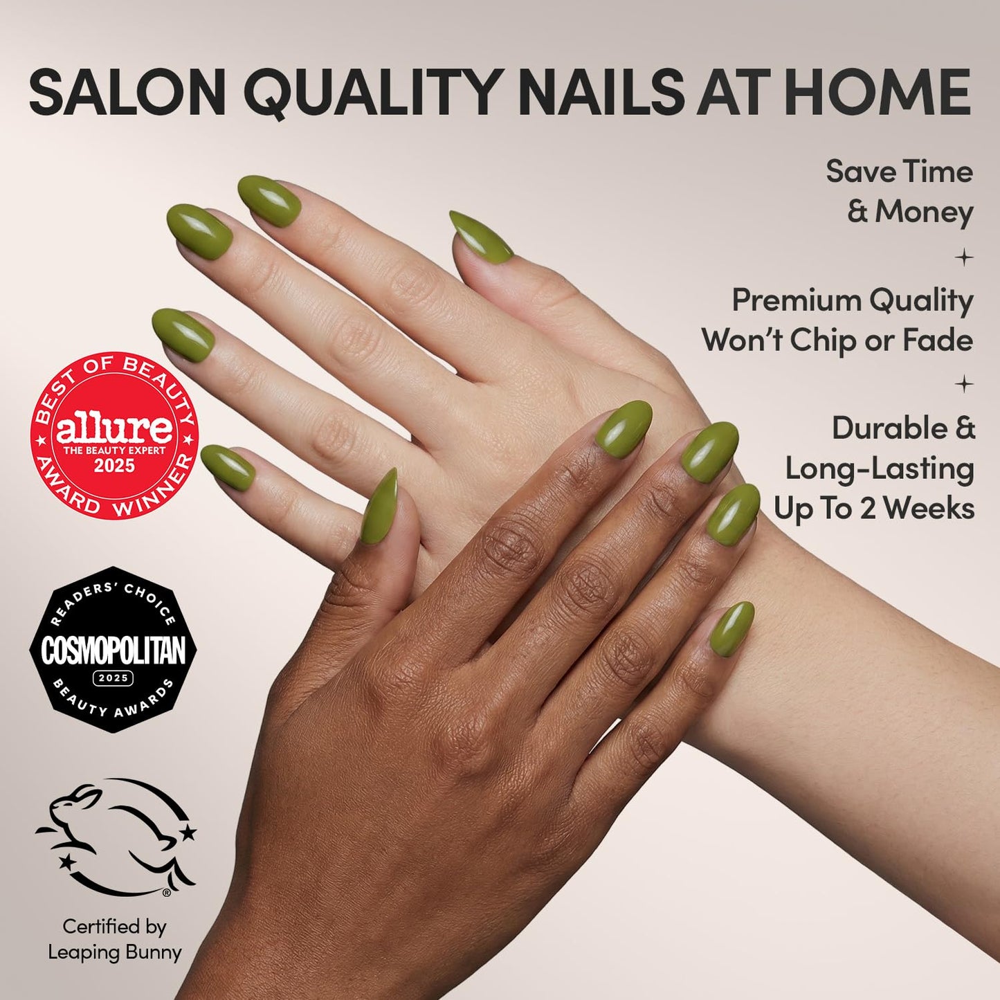 Glamnetic Press On Nails - Moss Green | Opaque Earthy Green Short Oval Fake Nails, Salon Quality | 15 Sizes - 30 Nail Kit