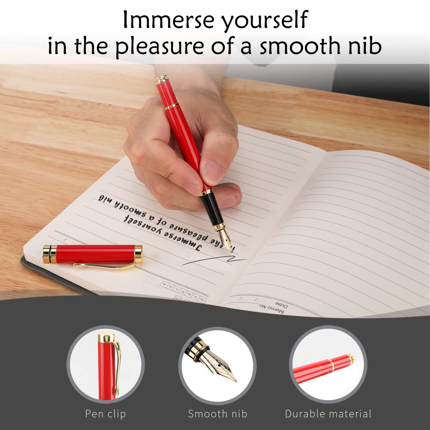 Tiankool Luxury Fountain Pen,Fine Nib, Exquisite Pen Gift Set for Men&Women-Includes 10 Ink Cartridges&Ink Converter- Nice Pens - Red