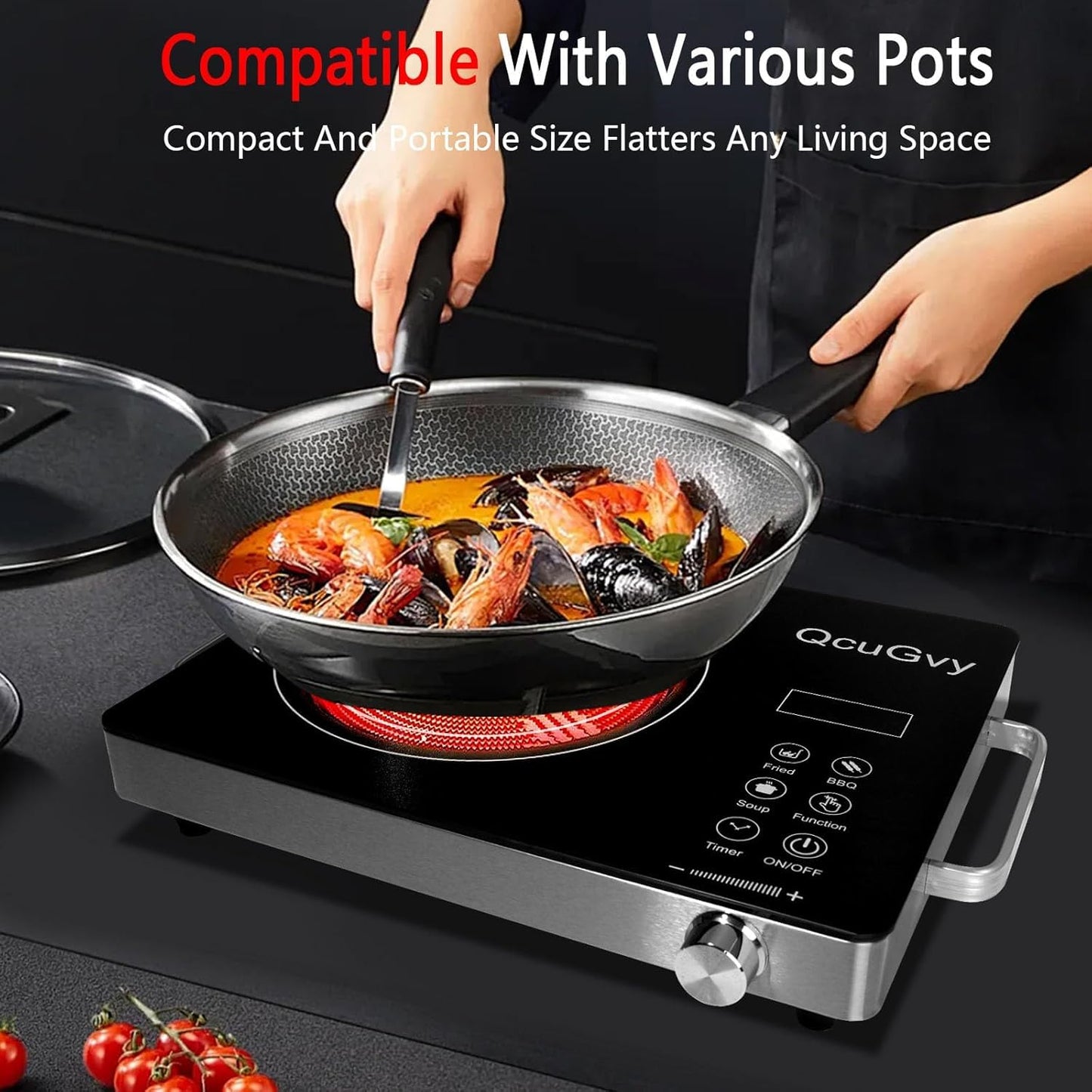 14" Portable Infrared Burner 3500 Electri Burner with 3 Hours Timer-Electric Hot Plate Touch Control Panel Adjustable Heating Power Glass Plate Electric Cooktop for Cooking (Black)