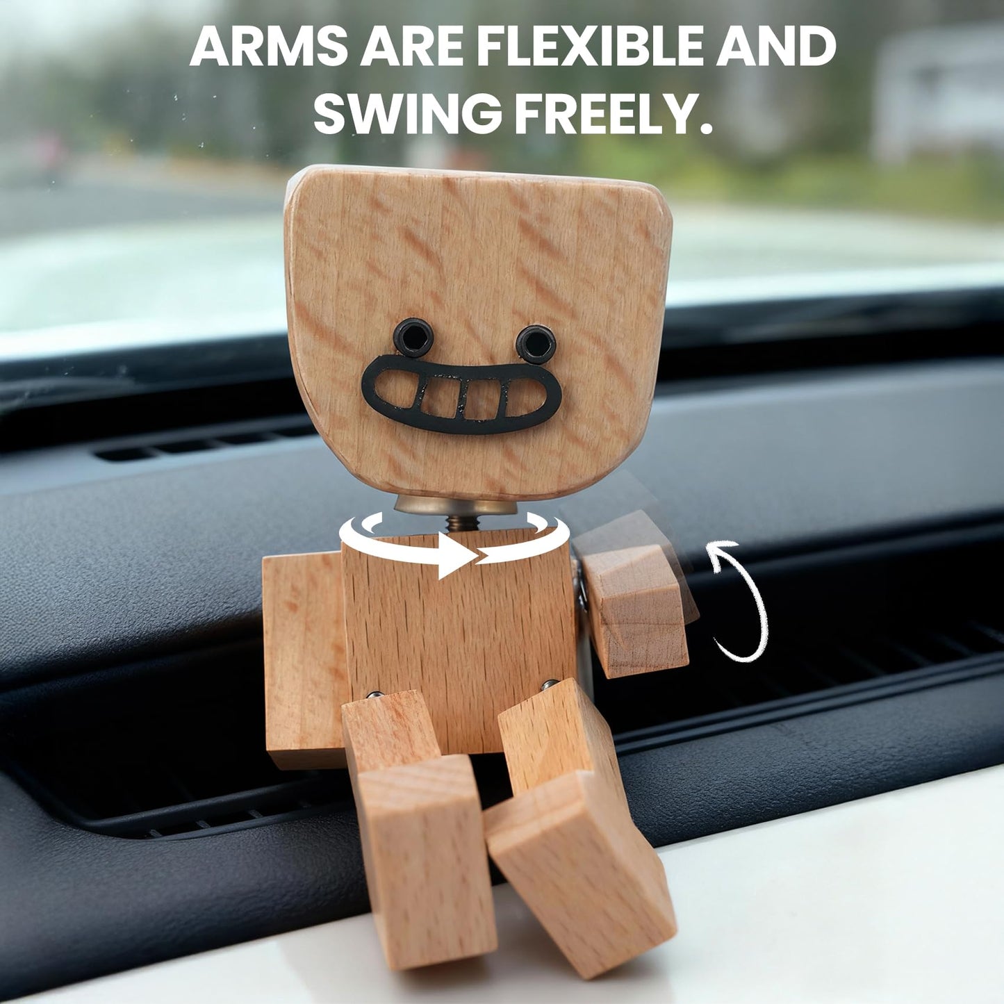 Beefire Whimsical Shaking Figurine, Wooden Man with Swappable Face Plates, Fun Kinetic Desk Decor for Office & Home, Engaging Gift for Coworkers & Friends