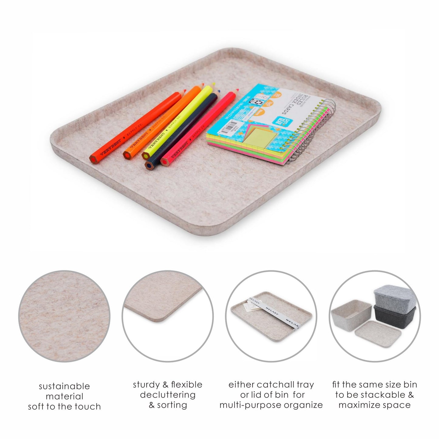 Welaxy felt tray Lid for Storage Bins Drawer Organizer bin cap of box (M, Oatmeal Lid)