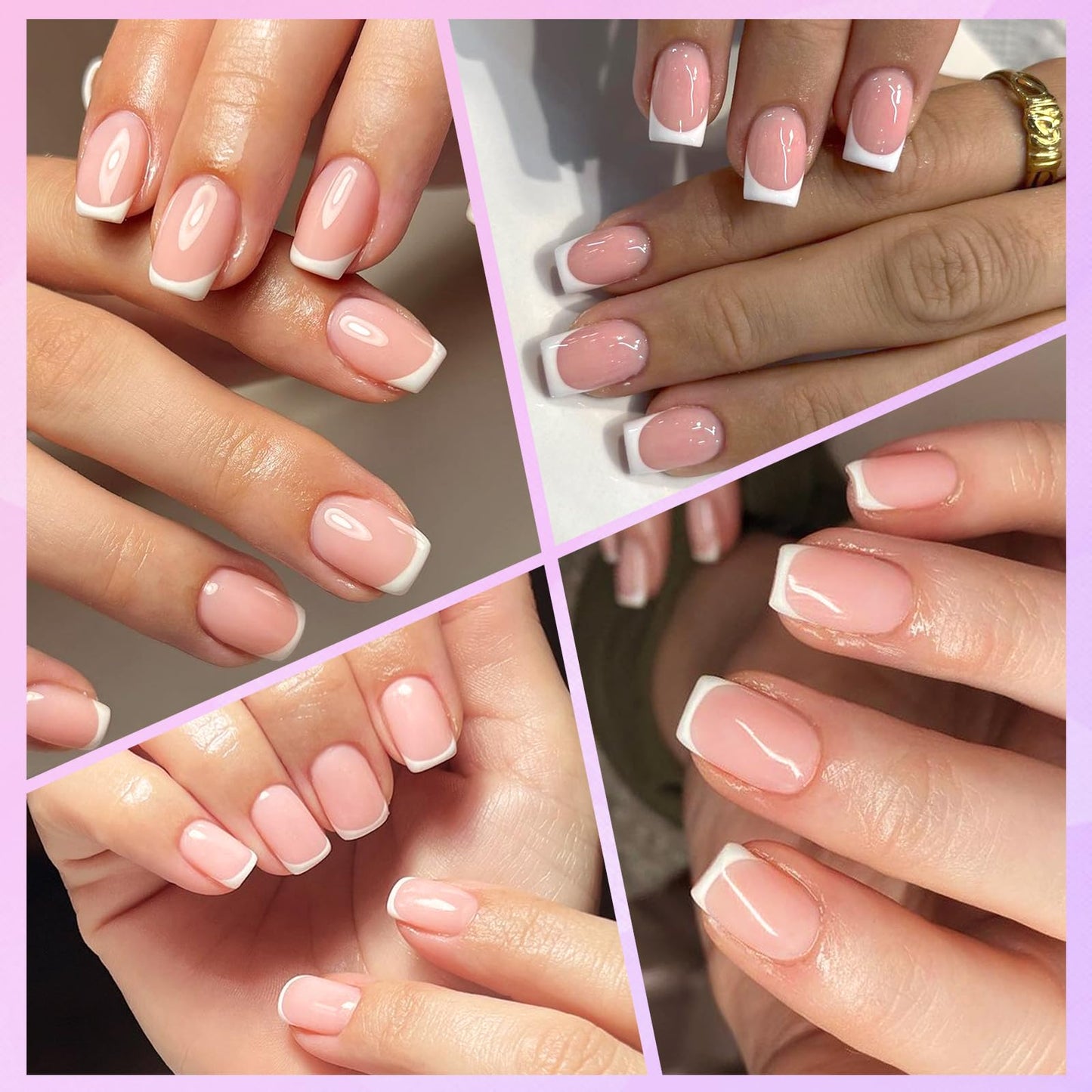 Lifextol 240pc French Tip Press on Nails Short With Glue and Adhesive Tab, False Acrylic Square Tips, Artificial Fingernail Stick-Ons