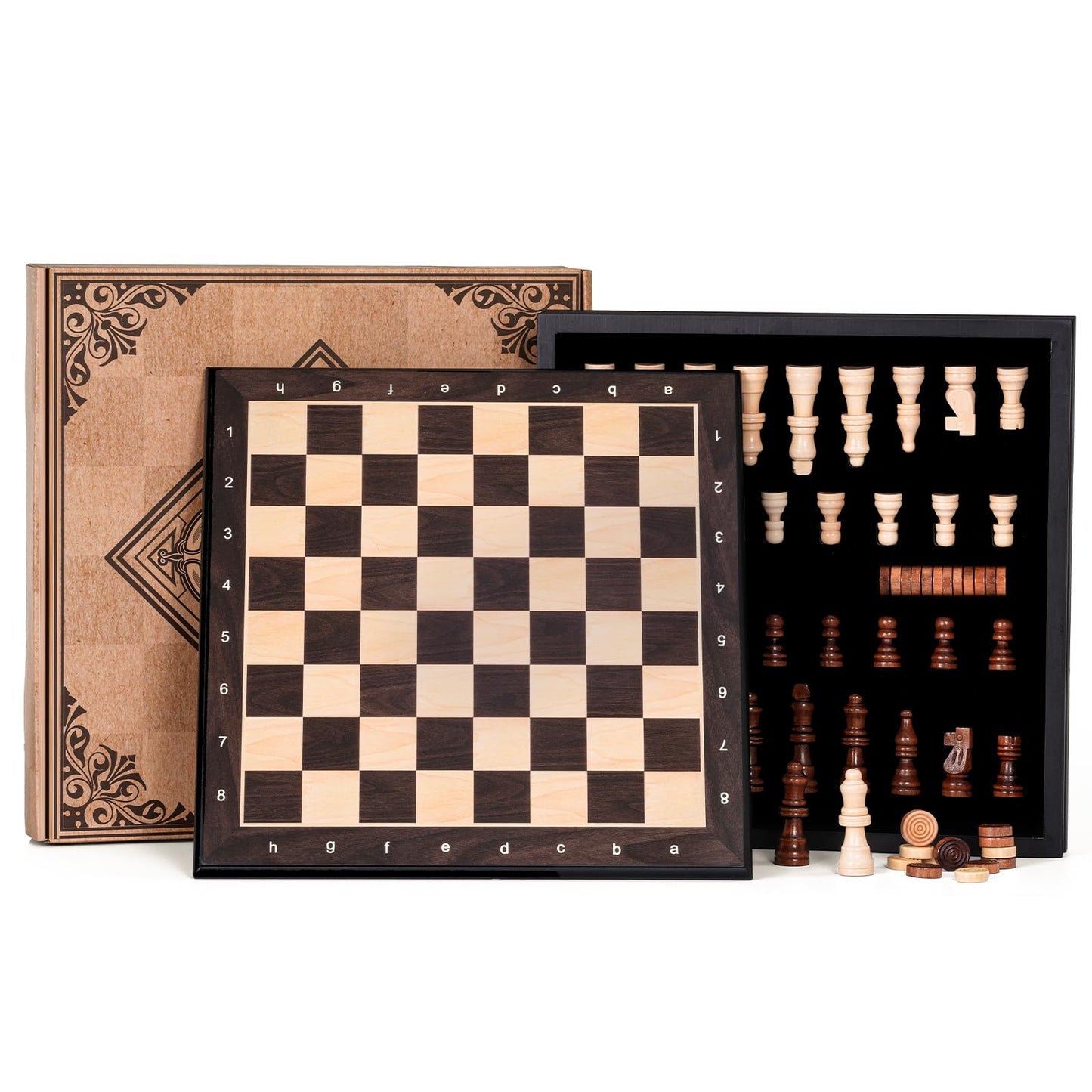 Peradix Magnetic Chess Set 12 Inch Classic 2 in 1 with Chess Pieces, Wood Board Box with Storage, 2 Extra Queens, Wooden Chess Board Games for Kids and Adults, Family Educational Gift Sets