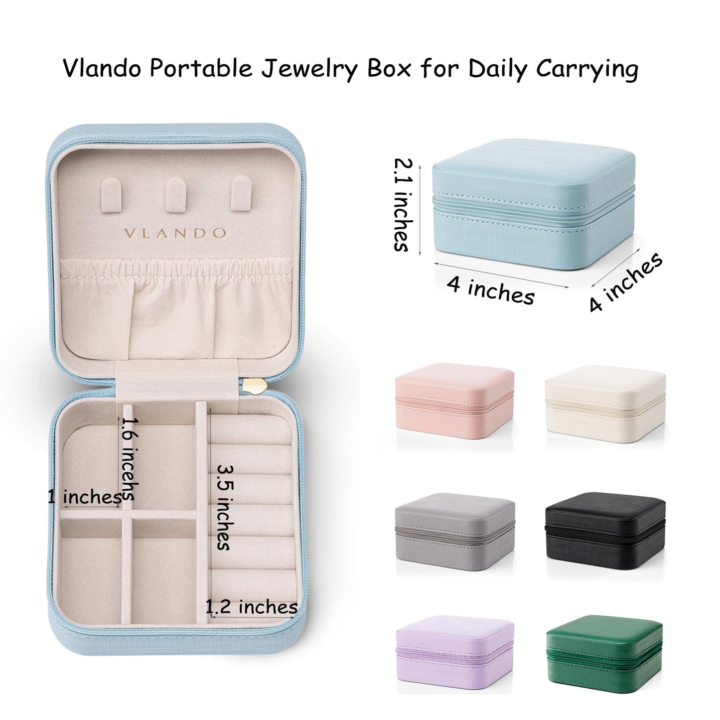 Vlando Small Travel Jewelry Box Organizer Display Case for Girls Women Gift Rings Earrings Necklaces Storage, Blue