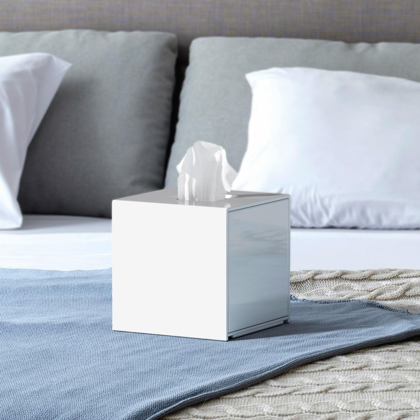 FEMELI Tissue Box Cover,Square Acrylic Tissues Paper Holder for Bathroom Bedroom Office,White