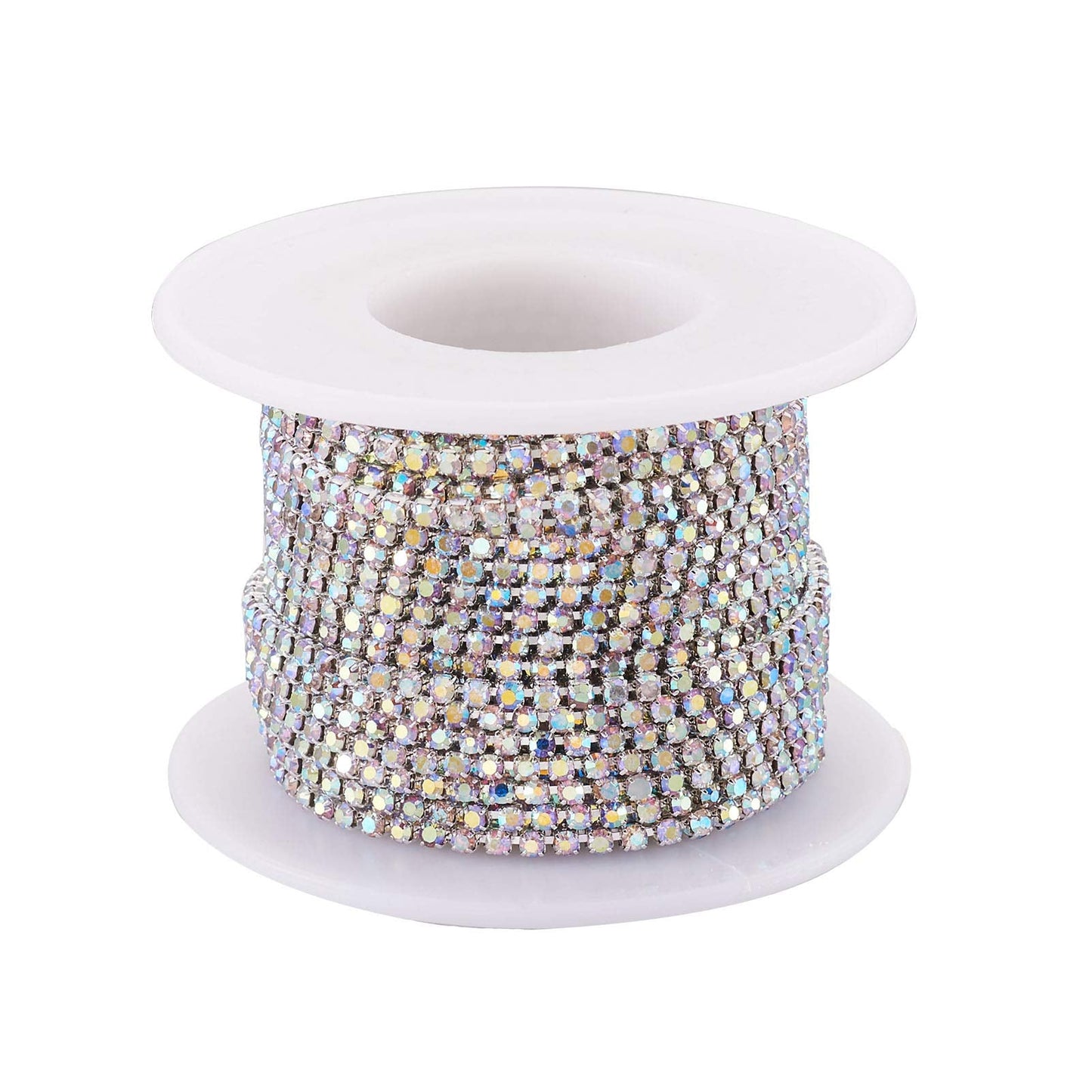 Fashewelry 10 Yards Crystal AB Rhinestone Close Cup Chain 2mm Trimming Beaded Applique Claw Chain Roll for DIY Art Craft Clothes Wedding Party Decoration