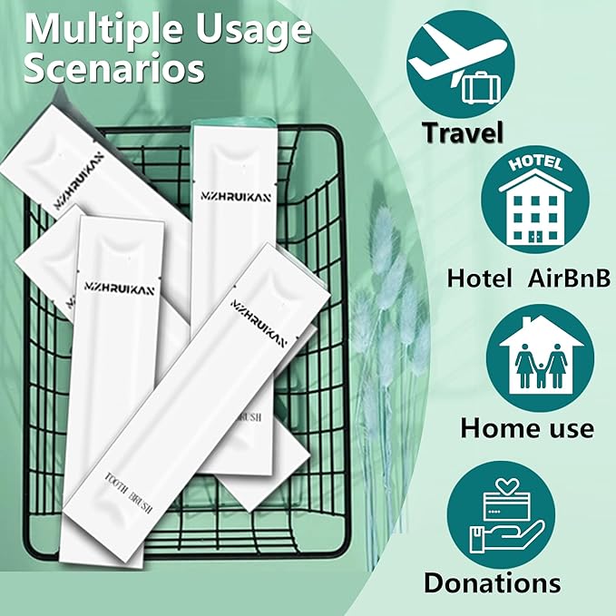 50 PCS Disposable Toothbrushes, Bulk Individually Wrapped Toothbrushes, Travel Toothbrush Pack, Ultra Soft Bristles & Non-Slip Handle, Perfect for Home, Travel, Hotel, Donation (50 Pieces)