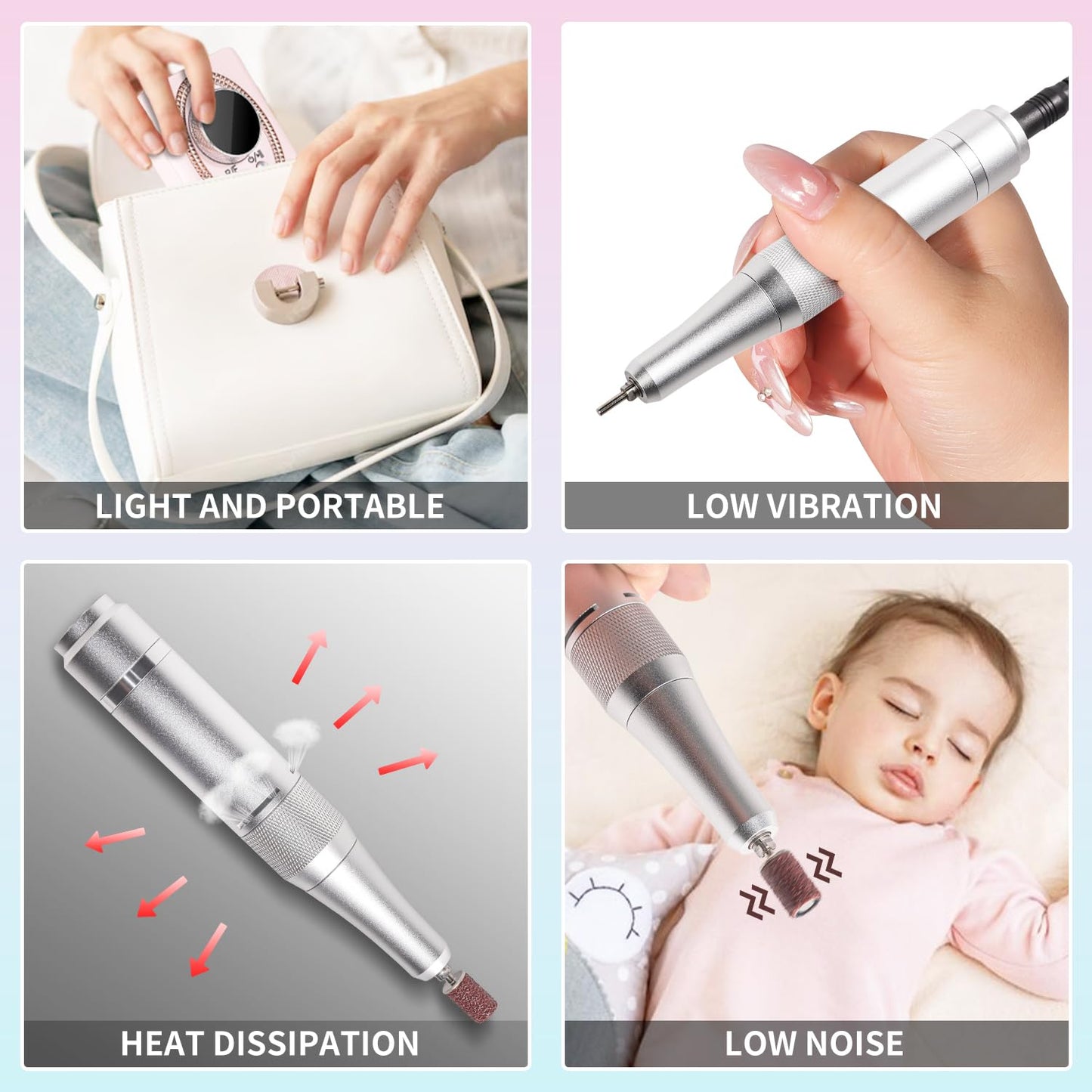 Electric Nail File for Acrylic Nail Kit 45000RPM Electric Black Nail Drill Professional Manicure Pedicure Set with Nail Drill Kit Bits Efile Cordless for Manicure