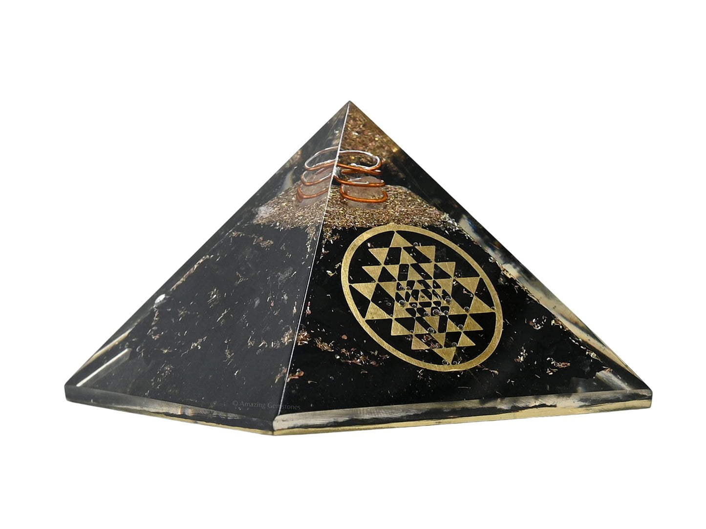 Amazing Gemstone Large Orgone Pyramid | Black Tourmaline Pyramid Crystal | Sri Yantra Orgonite Pyramid | Organ Pyramids Positive Energy Healing