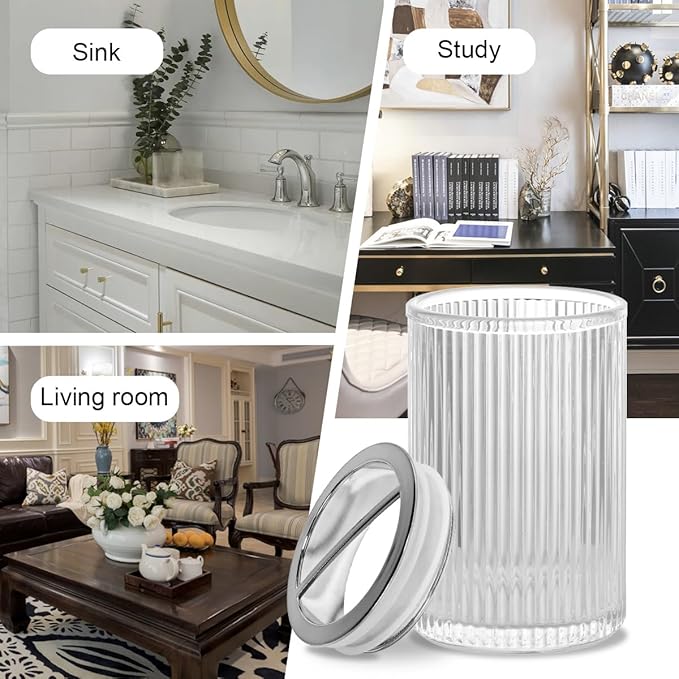 Clear Toothbrush Holders for Bathrooms, 2pcs Glass Toothbrush Holder and 12oz Bathroom Tumbler Cup Set, Silver Tooth Brush and Toothpaste Organizer for Bathroom Vanity Countertop
