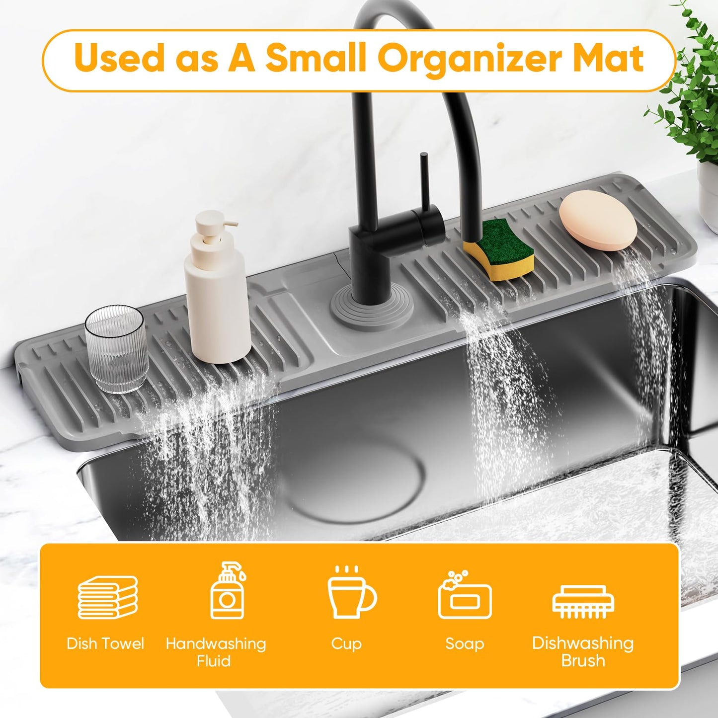 24'' Longer Faucet Mat for Kitchen Sink Splash Guard[7° Slope Fast Self-draining][Snap Lock Fit]Kitchen Sink Faucet Mat Splash Guard Kitchen Sink Area Water Splash Guard Behind Faucet Draining Mat