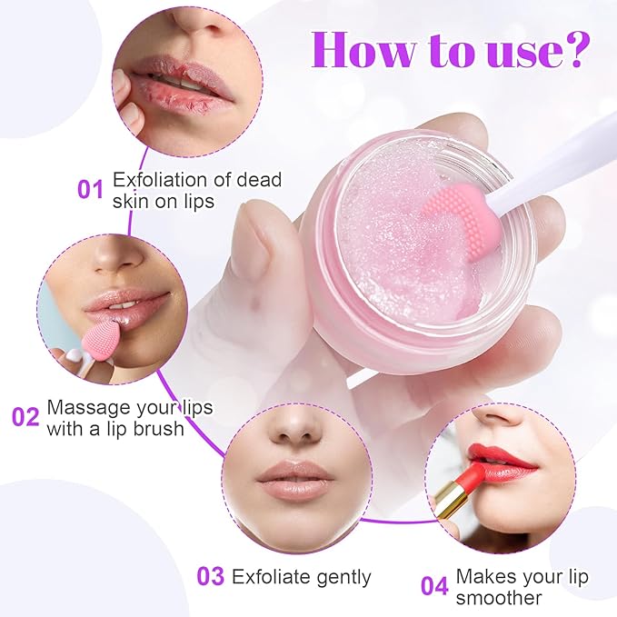 4pcs Lip Scrub Brush, Silicone Heart Lip Exfoliator Brushes Scrubber Tool, Double-Sided Lip Cleaning Exfoliating Remove Dead Skin Tool for Men Women Dark Lips- Pink & Green & Blue & Yellow