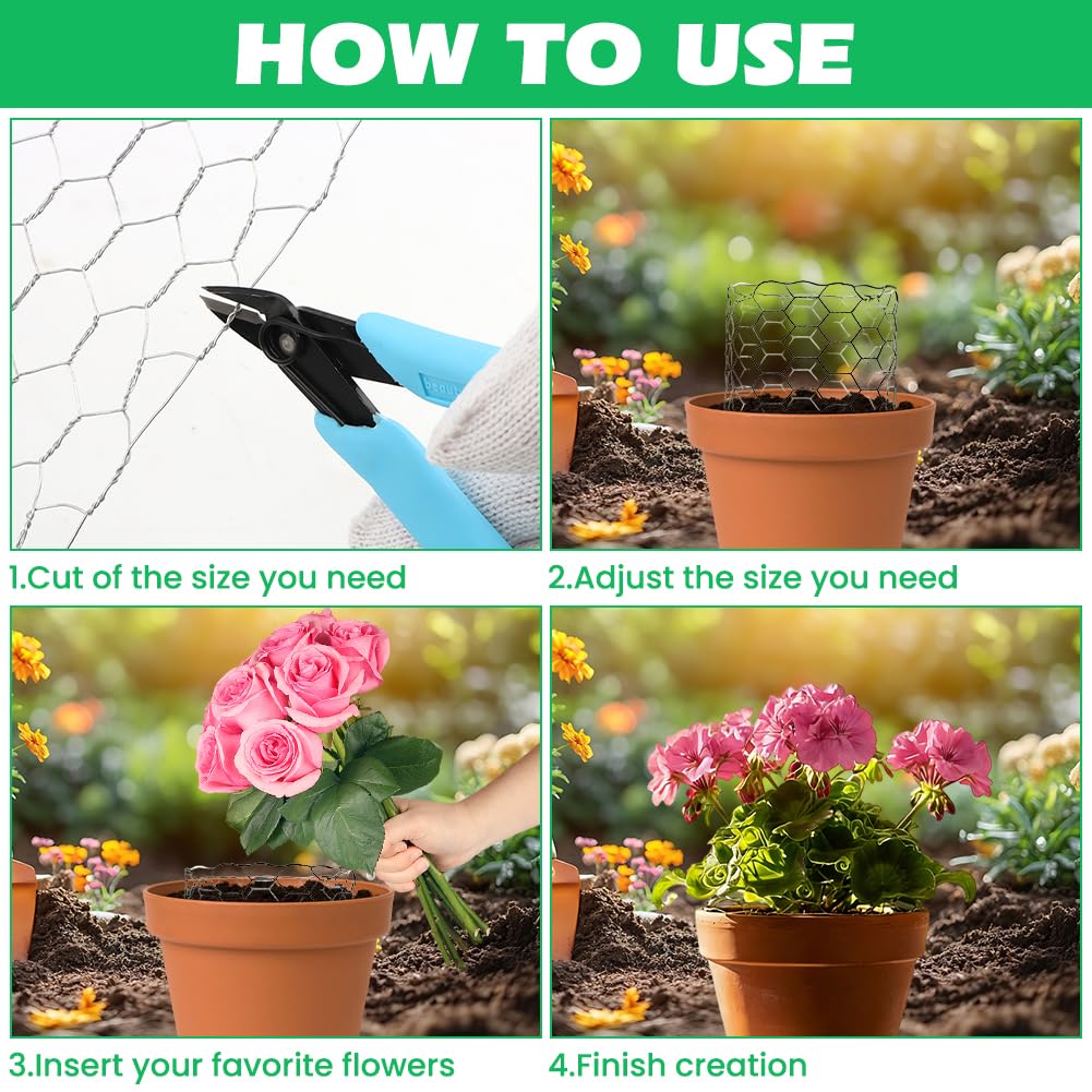 Floral Chicken Wire for Craft, 4 x 118 Inch Galvanized Iron Garden Fence Barrier Chicken Wire Netting, Galvanized Hardware Netting for Protect Plant, Preventing Snakes, Foxes
