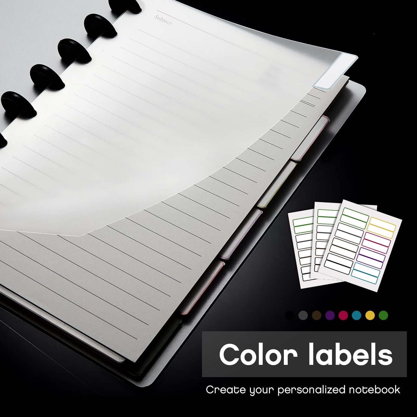 15 Sheets Junior Poly Tab Dividers for Discbound Notebooks Disc Bound Planner Supplies Dividers Tab Binder Index Notebook Accessories for Semi Transparent(White)